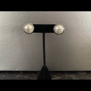 Silver-tone and Pearl-look Button Earrings